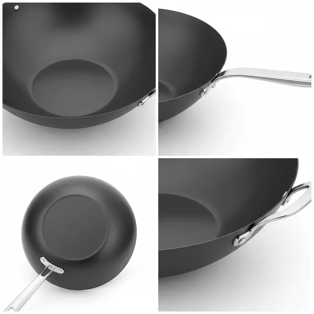 Fabrik-exklusives Design, gewürzter Karbonstahl, 14 Zoll/35 cm, Wok-Pfanne, natürlich antihaftbeschichtet, Pfannen, Bratpfannen, Induktionskompatibel