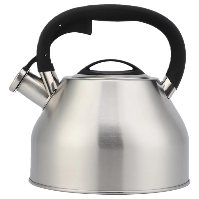 Moderner 3-Liter-Pfeifkessel aus Edelstahl mit Kunststoffgriff, Metallkonstruktion für die Küche, Induktionsherd, Metallkonstruktion
