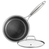 8-teiliges Antihaft-Kochgeschirr-Set aus Edelstahl mit Hex-Hybrid-Wabenboden, Kochtopf, Suppentopf, Bratpfanne, Wok-Set mit Glasdeckel