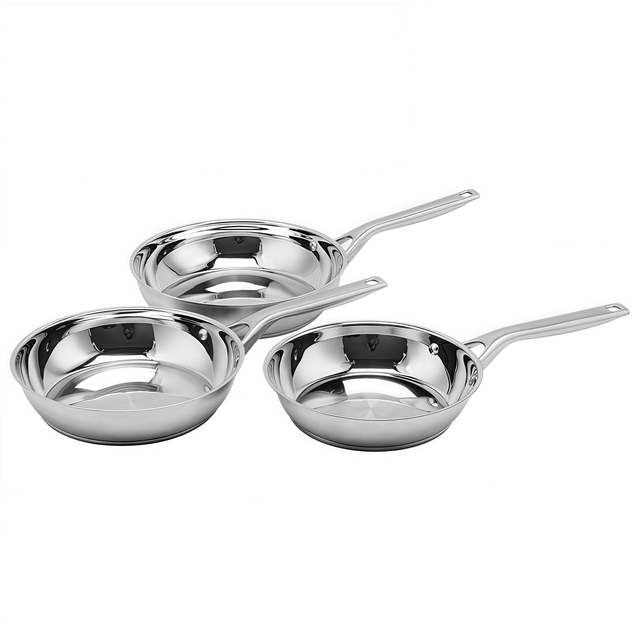 Heißer Verkauf Großhandel dreilagige Basis Edelstahlpfanne 20/24/26/28 cm 8 Zoll/10 Zoll/12 Zoll nicht beschichtete Kochgeschirr-Bratpfanne