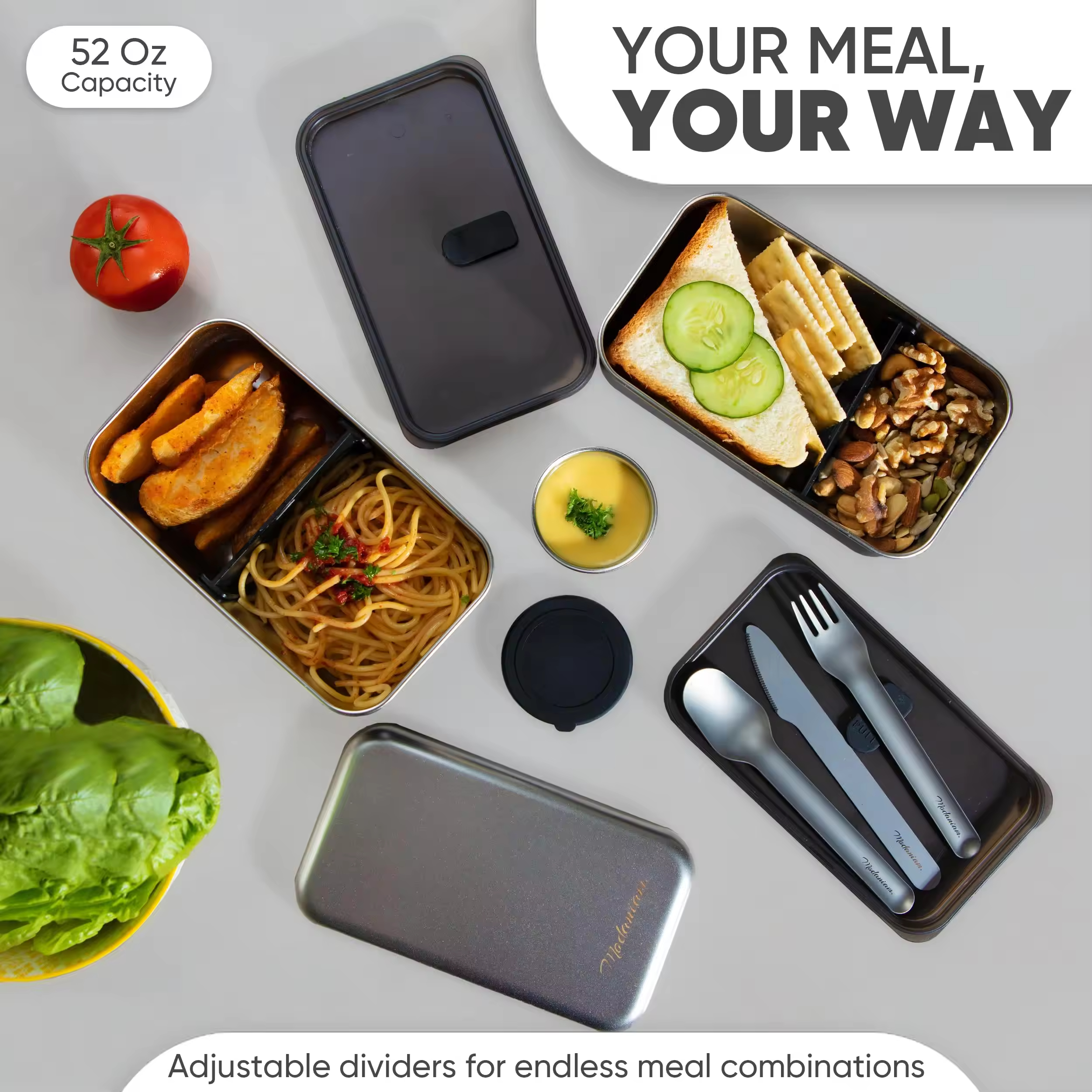 Neues Design 304 Edelstahl Bento Box Lunchbox Edelstahldeckel Auslaufsichere Heizung Lebensmittelqualität Mikrowellenversiegelte Box