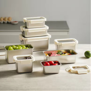 Design Frischhaltebox aus Edelstahl 304/316, aufsteckbare Kühlschrank-Aufbewahrungsbox, Heizung, Lebensmittelqualität, mikrowellenversiegelte Box