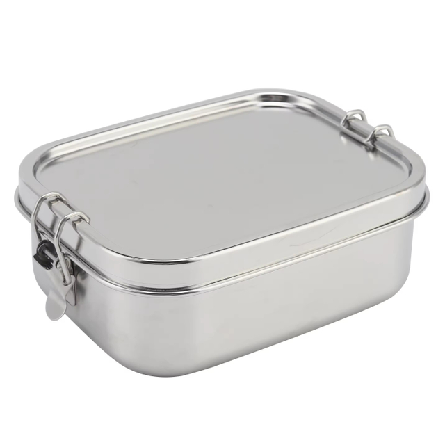 Neue Edelstahl-Sandwichbox, Schule, Metall, Bento-Lunchbox, Kinder-Lebensmittelbehälter mit Deckel, mit auslaufsicherem Deckel