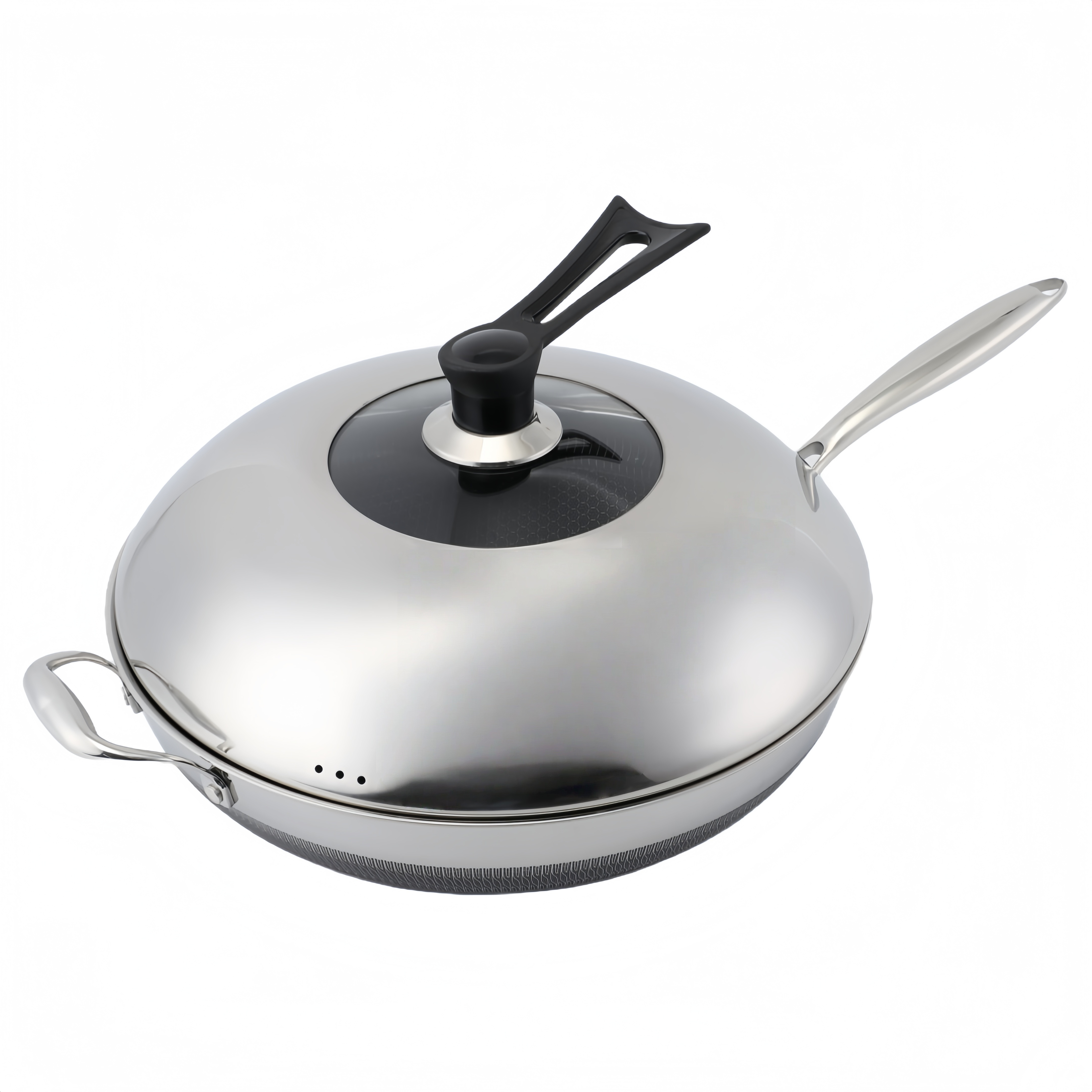 Hybrider TriPly-Edelstahl-Antihaft-Wok mit Griff, ohne Beschichtung, antihaftbeschichtetes Kochgeschirr, unterstützt ODM/OEM, ungiftig, ohne PFAS. PFAS