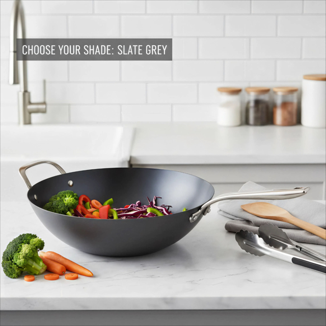 Fabrik-exklusives Design, gewürzter Karbonstahl, 14 Zoll/35 cm, Wok-Pfanne, natürlich antihaftbeschichtet, Pfannen, Bratpfannen, Induktionskompatibel