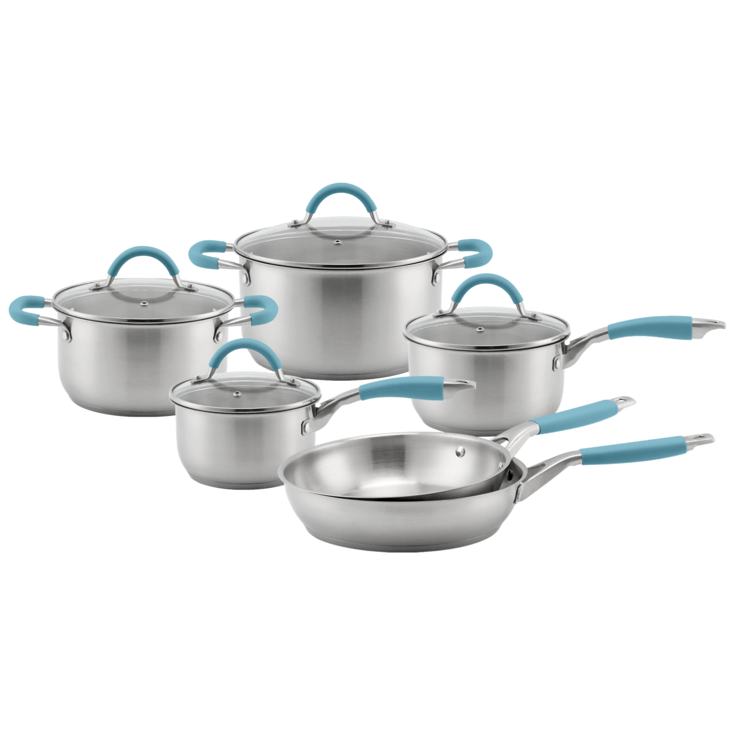Factory Supply Edelstahl-Töpfe und Pfannen, 8-teiliges Kochgeschirr-Set mit Kunststoffgriff und Deckel, gelöteter Boden, Kochgeschirr-Set, Sauteuse, Auflauf