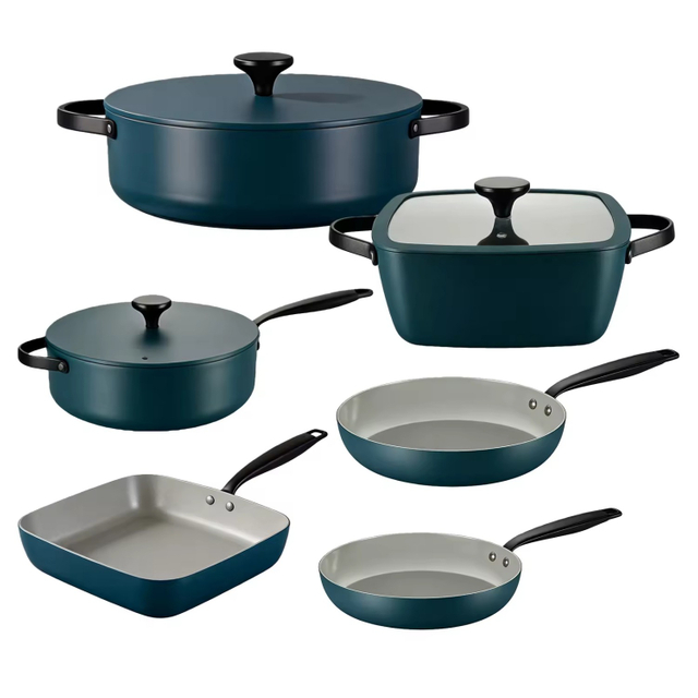9-teiliges, anpassbares Keramik-Antihaft-Pfannen- und Töpfe-Set, Induktions-Keramik-Kochgeschirr-Set aus Aluminiumguss, Töpfe- und Pfannen-Set