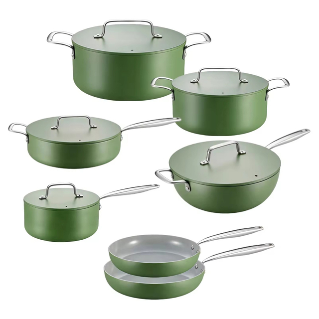 12-teiliges, anpassbares Keramik-Antihaft-Pfannen- und Töpfe-Set, Induktions-Kochgeschirr-Set aus Aluminiumguss, Keramik-Kochgeschirr-Set, Töpfe und Pfannen-Set