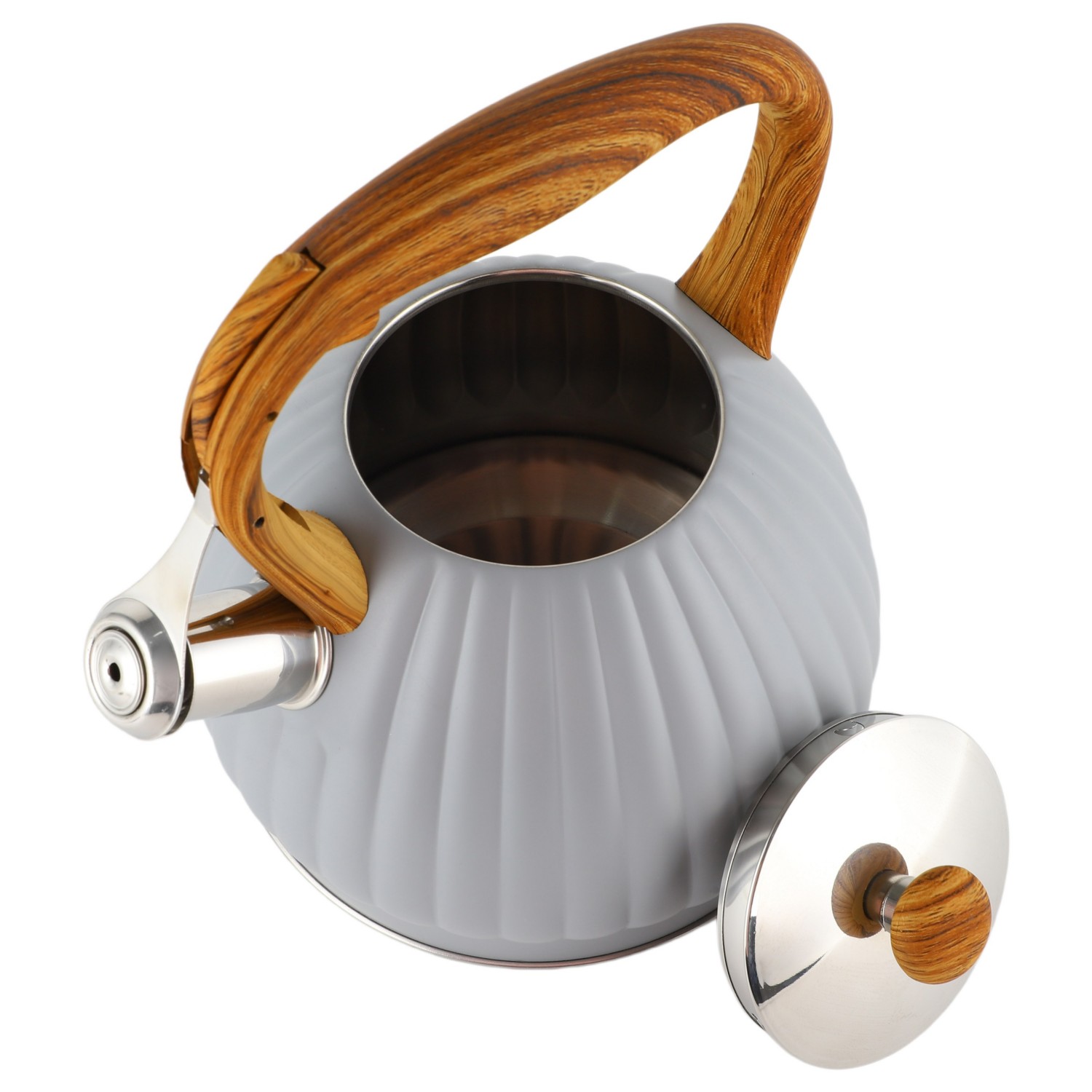 3,0 l Herdplatte aus Edelstahl, neu, lebensmittelecht, poliert, kundenspezifischer Top-Seller, pfeifender Teekessel mit Holzgriff