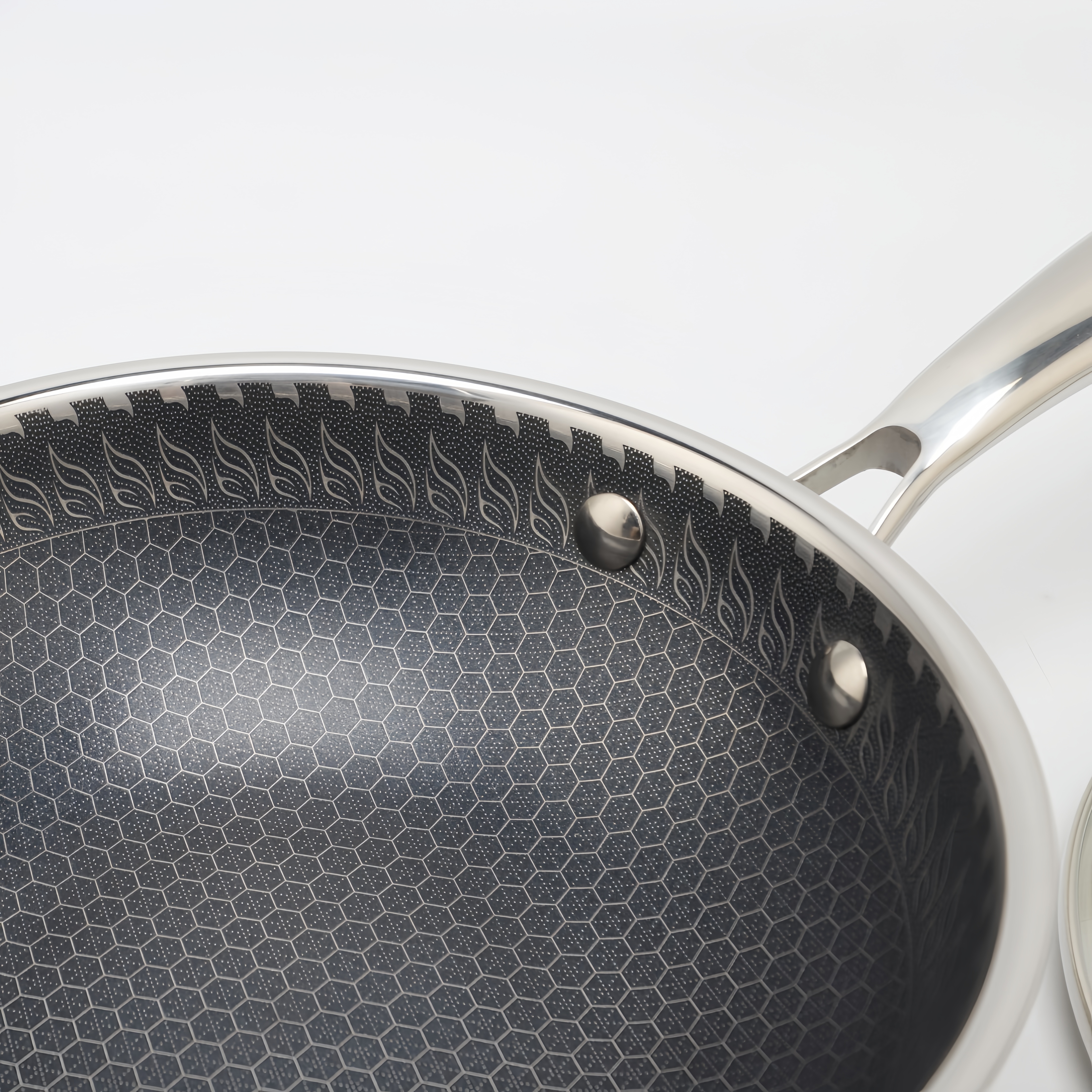 Dreilagige Hybrid-Pfanne und Wok mit doppelten Ohren, PFAS, PFOA-frei, Waben-Edelstahl-Antihaft-Wok-Pfanne, Kochgeschirr mit Glasdeckel