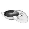 Dreilagige Hybrid-Pfanne und Wok mit doppelten Ohren, PFAS, PFOA-frei, Waben-Edelstahl-Antihaft-Wok-Pfanne, Kochgeschirr mit Glasdeckel