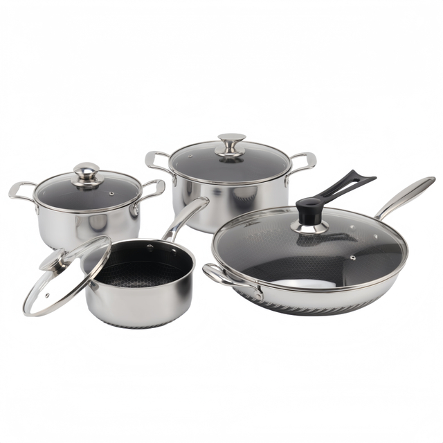 Antihaftbeschichtetes, dreilagiges Waben-Kochgeschirr-Set aus Edelstahl, Töpfe und Pfannen aus Edelstahl, Bratpfanne, Wok, Pizzapfanne, Kochtopf, Topfset