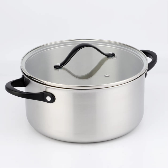 Großhandel 10-teiliges dreilagiges Edelstahl-Küchen-Kochpfannen-Topf-Set, dreifach antihaftbeschichtetes Kochgeschirr-Set mit individuellem schwarzem Griff