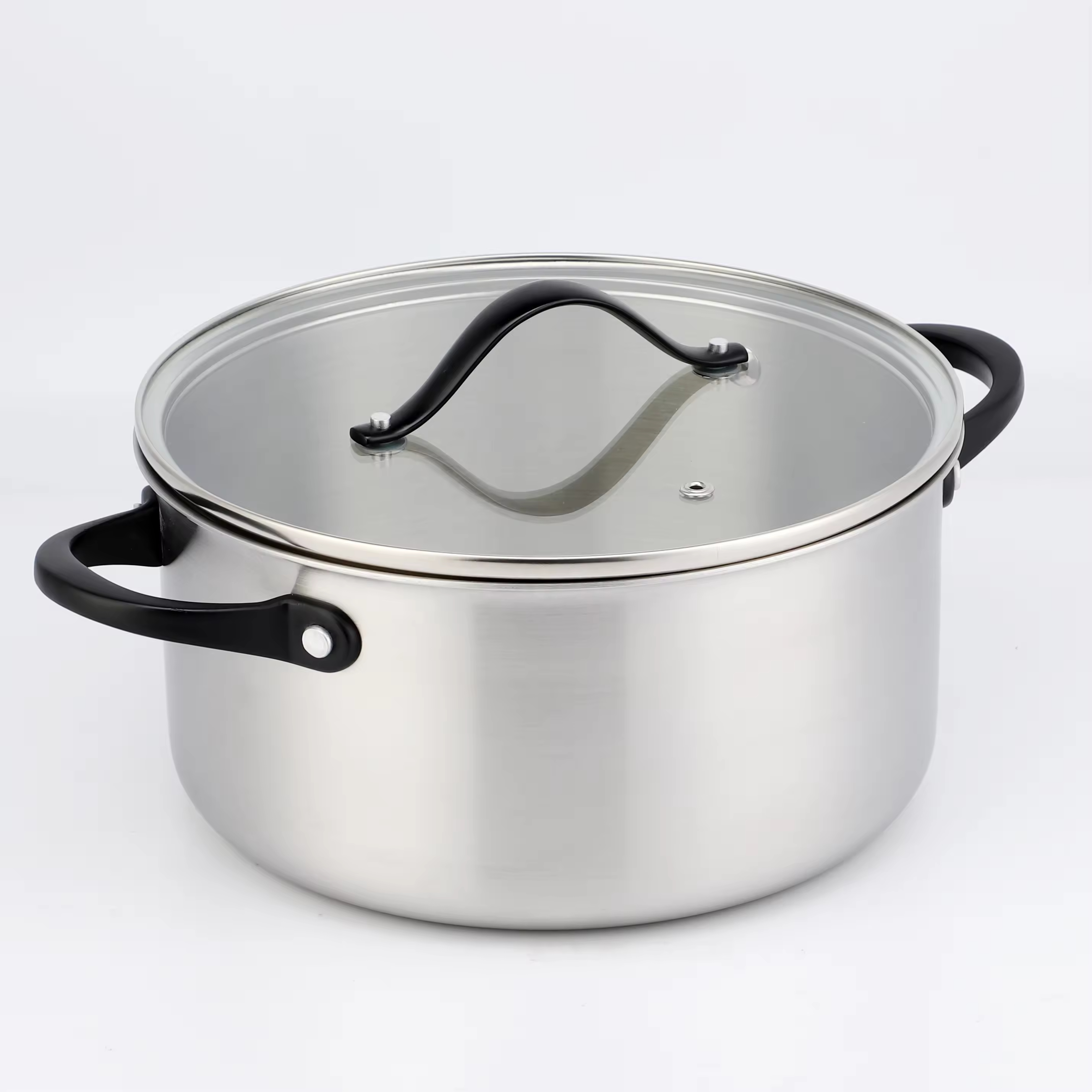 Großhandel 10-teiliges dreilagiges Edelstahl-Küchen-Kochpfannen-Topf-Set, dreifach antihaftbeschichtetes Kochgeschirr-Set mit individuellem schwarzem Griff