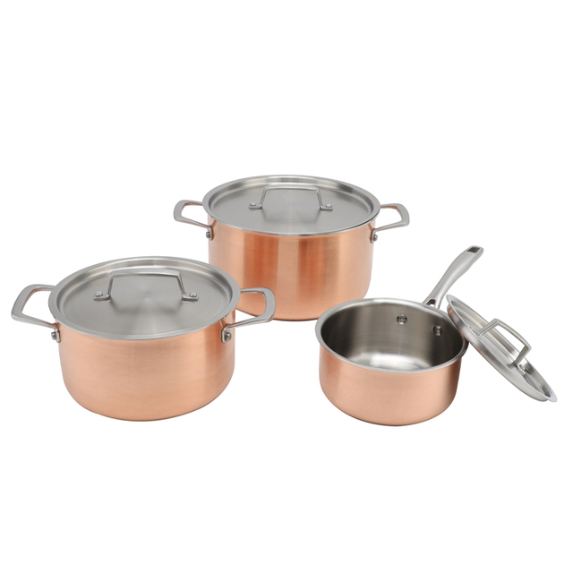 Beliebtes Küchen-Kochgeschirr-Set, 3-lagiger Kupfer-Auflauf, Edelstahl-Auflauf, Kochtopf