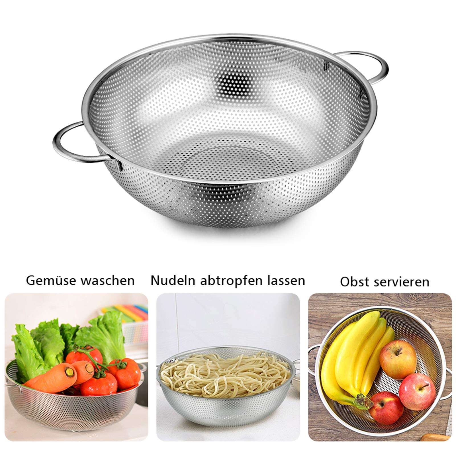 Neue Edelstahl-Küchensiebe mit Griff, Küchen-Lebensmittelsiebkorb zum Waschen von Gemüse, Obst und Gemüse