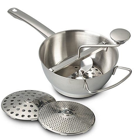 Rotierende Edelstahl-Lebensmittelmühle, Sieb, Kartoffelstampfer, Mühle, Gemüsemühle, Edelstahlgriff mit 3 Mahlscheiben