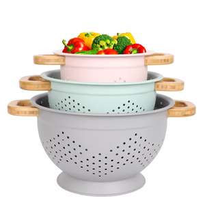 Obst Gemüse Küche Sieb Siebe Set Edelstahl Abfluss Waschen Lagerung Abflusskorb Mit Holzgriff Deckel