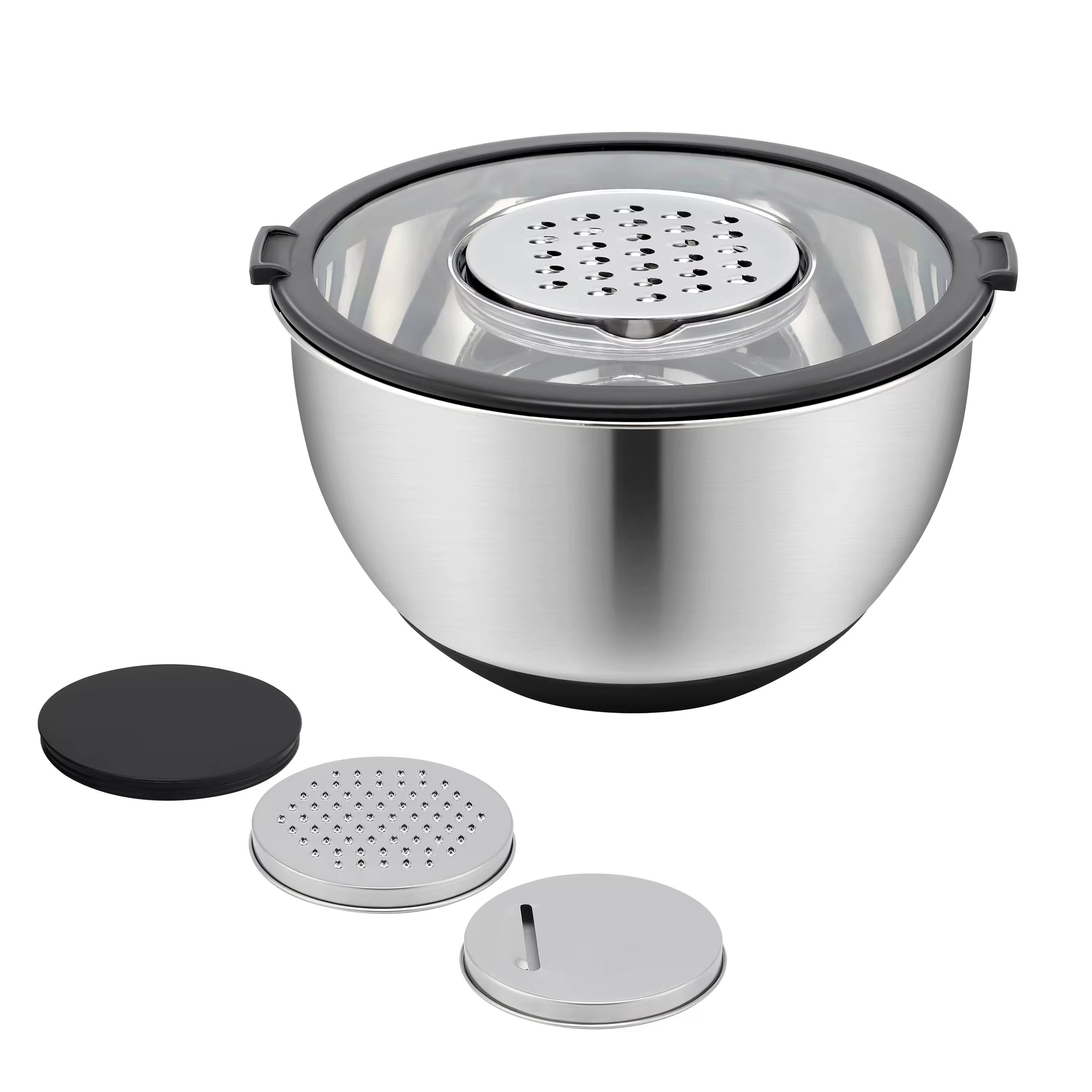 Großhandel Multi Edelstahl Sieb Becken Reibe Sieb 3 in 1 Rührschüsseln mit Korb Gemüseschneider Sieb Set