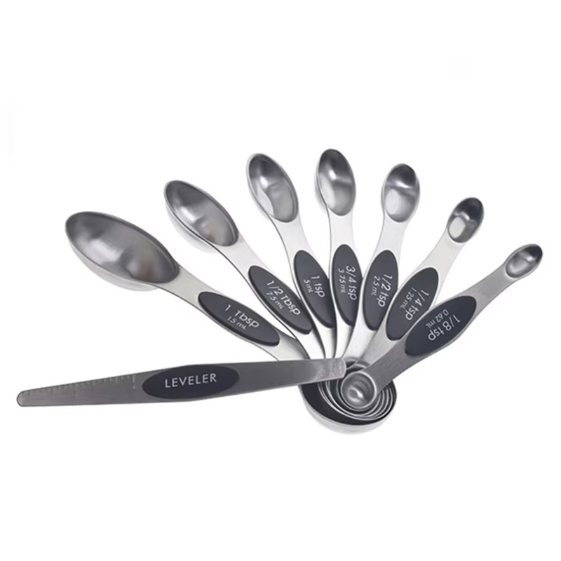 Maßgeschneidertes, heiß verkauftes magnetisches Messlöffel-Set/Doppelend-Design für Trockene und Flüssigkeiten/Küchenzubehör-Gadget-Metall-Set mit 8 Stück