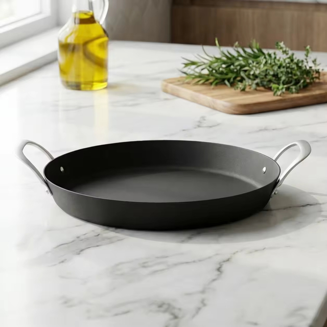Paella-Pfanne, 14 Zoll/35 cm, im exklusiven Design der Fabrik, aus abgelagertem Karbonstahl, natürlich antihaftbeschichtete Pfannen, Bratpfannen, Induktionskompatibel