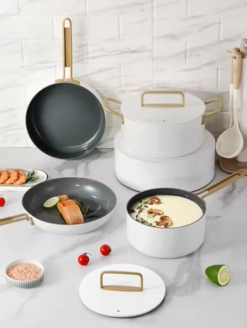 10-teiliges, anpassbares Keramik-Antihaft-Pfannen- und Töpfe-Set, Induktions-Kochgeschirr-Set aus Aluminiumguss, Keramik-Kochgeschirr-Set, Töpfe und Pfannen-Set