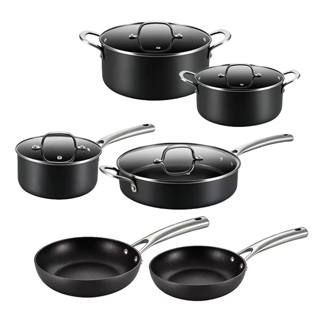 10-teiliges Antihaft-Kochtopf-Set aus recyceltem, schwerem Aluminium für die moderne Wohnküche mit Grillpfanne, leicht zu reinigen
