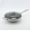 Dreilagige Hybrid-Pfanne und Wok mit doppelten Ohren, PFAS, PFOA-frei, Waben-Edelstahl-Antihaft-Wok-Pfanne, Kochgeschirr mit Glasdeckel