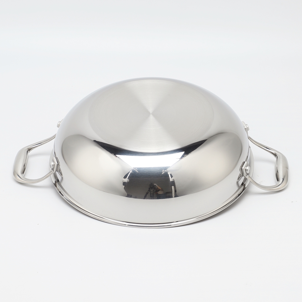 Dreilagige Hybrid-Pfanne und Wok mit doppelten Ohren, PFAS, PFOA-frei, Waben-Edelstahl-Antihaft-Wok-Pfanne, Kochgeschirr mit Glasdeckel