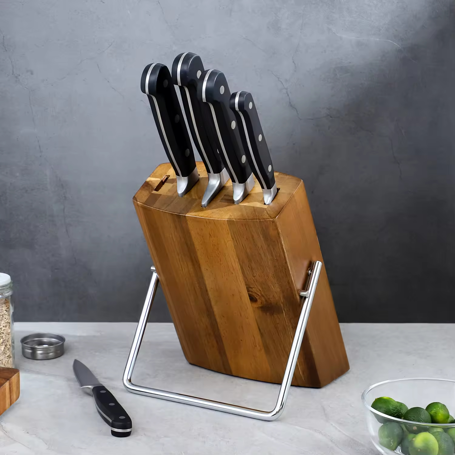 2025 Hochwertiges Edelstahl-Chefkoch-Brotschnitz-Utility-Schäl-Küchenmesser, handgefertigte Küchenmesser-Sets mit Block