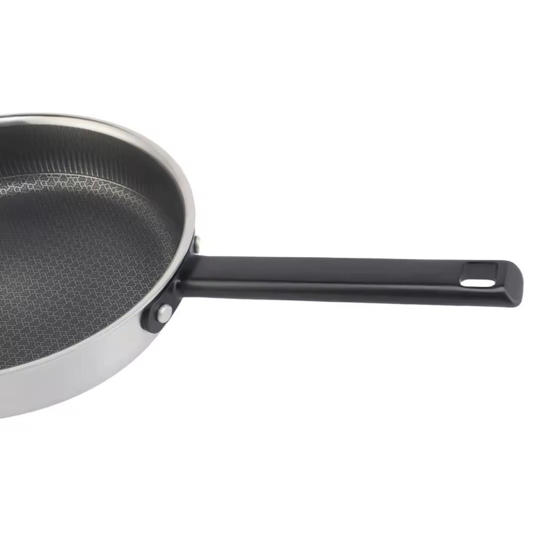 Großhandel 10-teiliges dreilagiges Edelstahl-Küchen-Kochpfannen-Topf-Set, dreifach antihaftbeschichtetes Kochgeschirr-Set mit individuellem schwarzem Griff