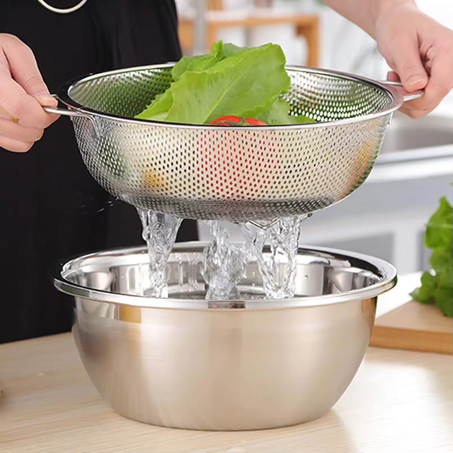 Neue Edelstahl-Küchensiebe mit Griff, Küchen-Lebensmittelsiebkorb zum Waschen von Gemüse, Obst und Gemüse