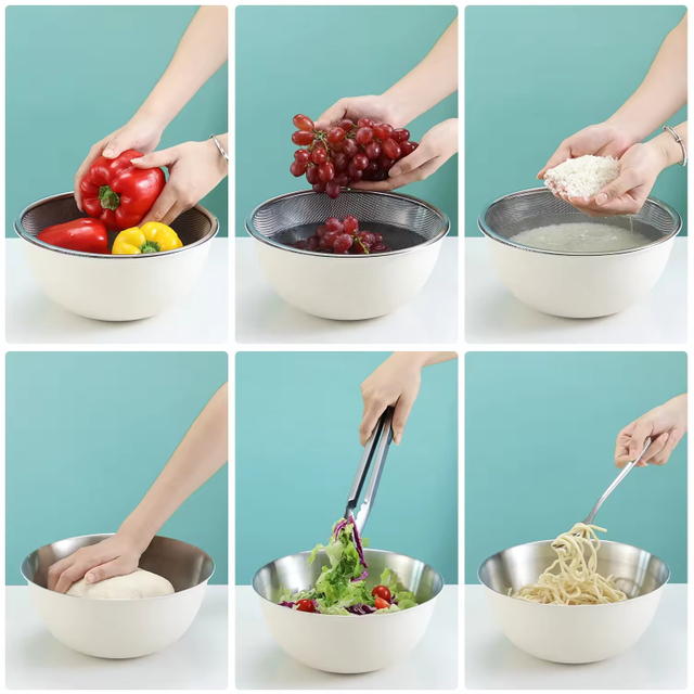 2-in-1-Küchenspüle, Abflusskorb, stapelbar, Ss304, zum Waschen von Obst und Gemüse, Becken mit Salatschüssel-Sets aus Edelstahl