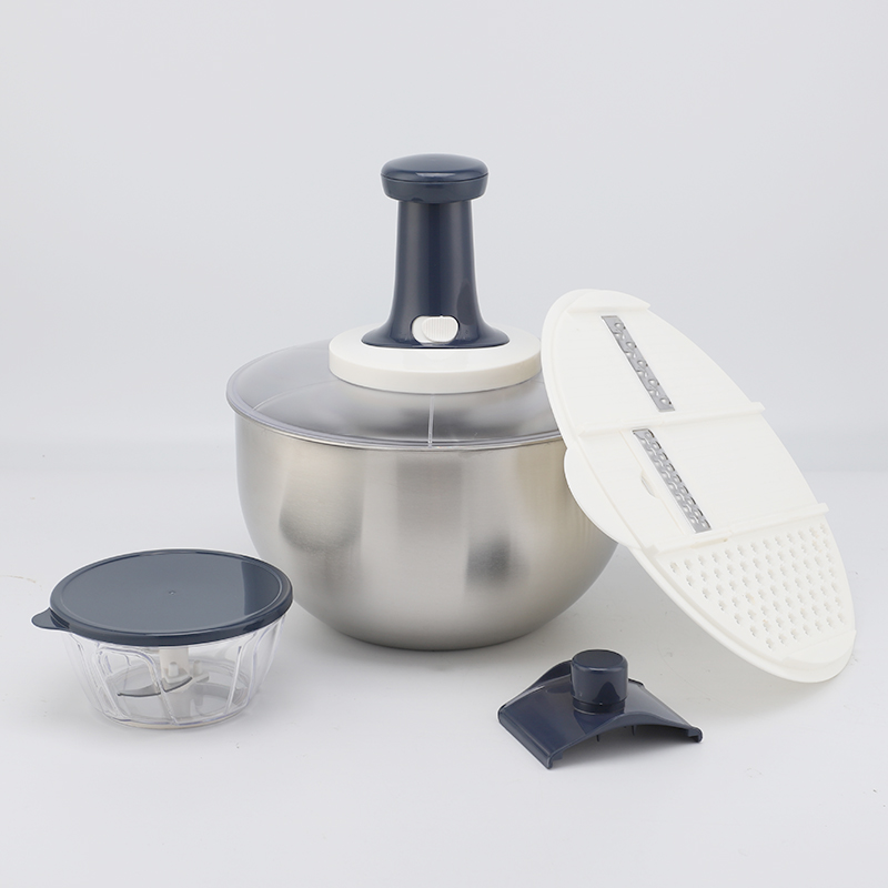 Factory Multifunktions-Salatschleuder, groß, manuell, 5 l, Obst und Gemüse, Edelstahl
