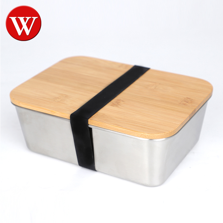 Bambusdeckel, Lebensmittelbehälter aus Edelstahl, Lebensmittelverpackungsbehälter, auslaufsichere Metall-Bento-Lunchbox, Lebensmittelträger aus Edelstahl