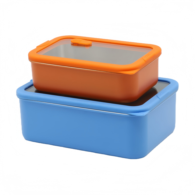 Neues Design 304 Edelstahl Frischhalte-Lunchbox Glasabdeckung Auslaufsichere Heizung Lebensmittelqualität Mikrowellenversiegelte Box