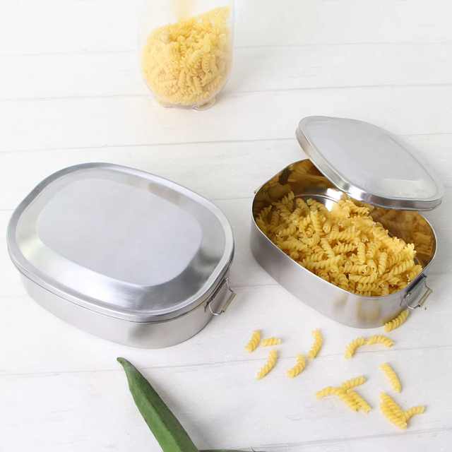 Edelstahl-Sandwichbox, Schule, Metall, Bento-Lunchbox, Kinder-Lebensmittelbehälter mit Deckel, mit auslaufsicherem Deckel