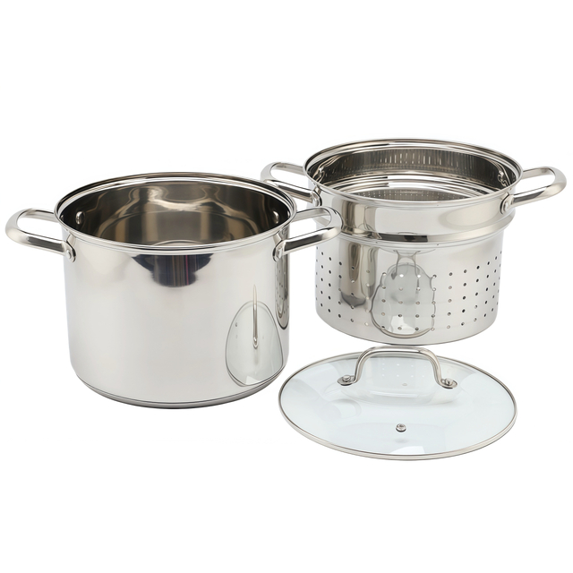 Factory Supply Kitchenware 8-Liter-Nudelkocher aus Edelstahl, 24-cm-Nudelkocher, Dampfgarer mit mehreren Töpfen