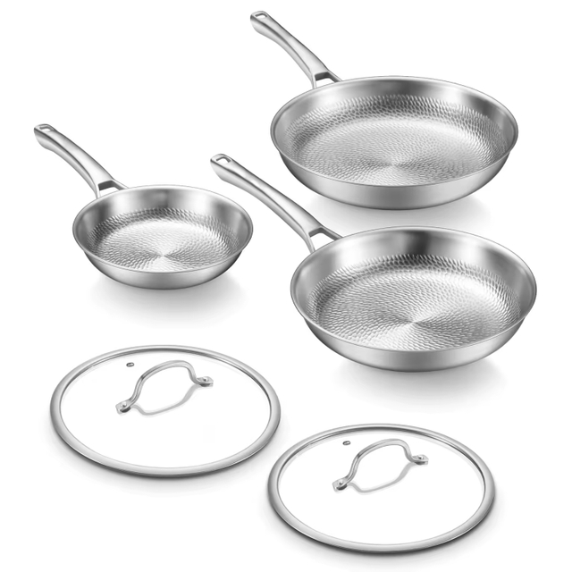 Heißer Verkauf Großhandel 20/24/26/28 cm 8 zoll/10 zoll/12 zoll Nicht-Beschichtung 5 Schicht dreilagigen Titan Edelstahl Bratpfanne Kochgeschirr