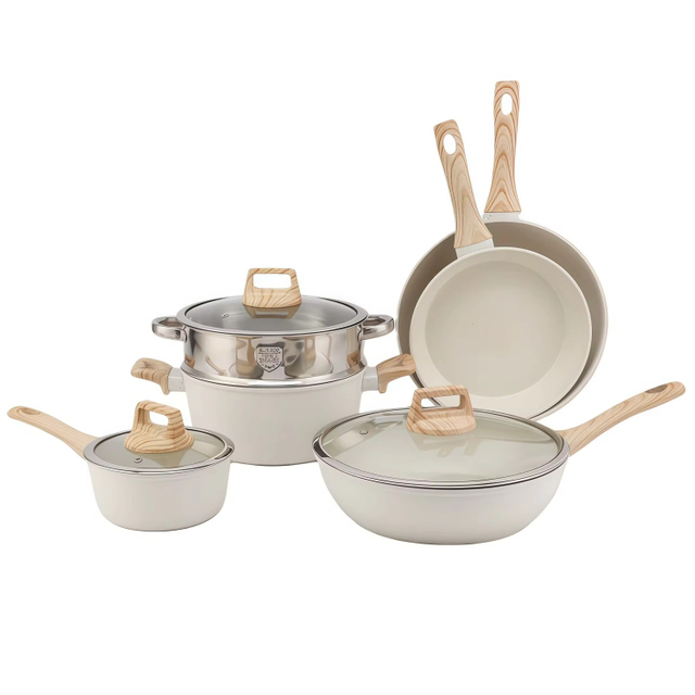 9-teiliges, anpassbares Keramik-Antihaft-Pfannen- und Töpfe-Set, Induktions-Kochgeschirr-Set aus Aluminiumguss, Keramik-Kochgeschirr-Set, Töpfe und Pfannen-Set