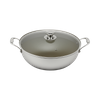 Dreilagige Hybrid-Pfanne und Wok mit Doppelohren, PFAS, PFOA-frei, Titanbeschichtung, Edelstahl, Antihaft-Wok-Pfanne, Kochgeschirr mit Glasdeckel