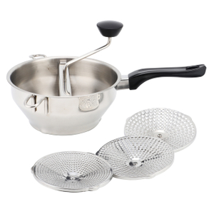 Rotierende Edelstahl-Lebensmittelmühle, Sieb, Kartoffelstampfer, Mühle, Gemüsemühle, schwarzer Griff mit 3 Mahlscheiben