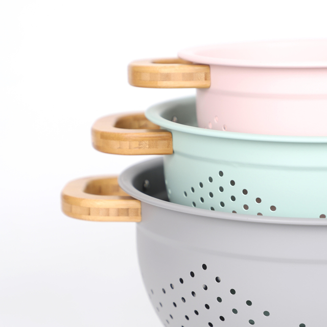 Obst Gemüse Küche Sieb Siebe Set Edelstahl Abfluss Waschen Lagerung Abflusskorb Mit Holzgriff Deckel