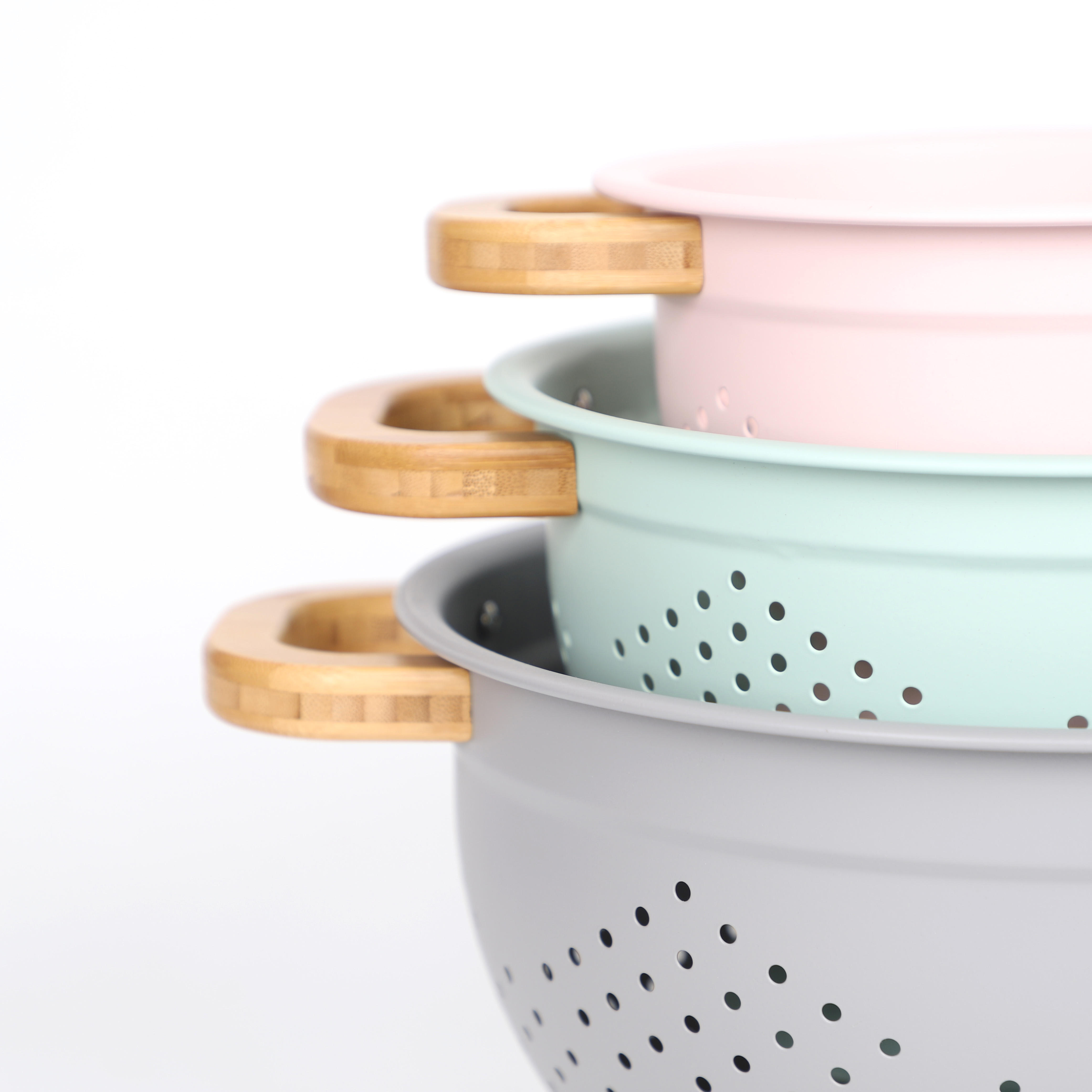 Obst Gemüse Küche Sieb Siebe Set Edelstahl Abfluss Waschen Lagerung Abflusskorb Mit Holzgriff Deckel