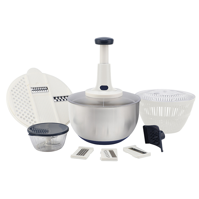 Factory Multifunktions-Salatschleuder, groß, manuell, 5 l, Obst und Gemüse, Edelstahl
