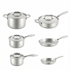 Modernes 10-teiliges Kochtopf-Set aus Edelstahl, umweltfreundlich, ofenfest, Induktionsboden, gehärteter Glasdeckel, Metallpfannen, effizient