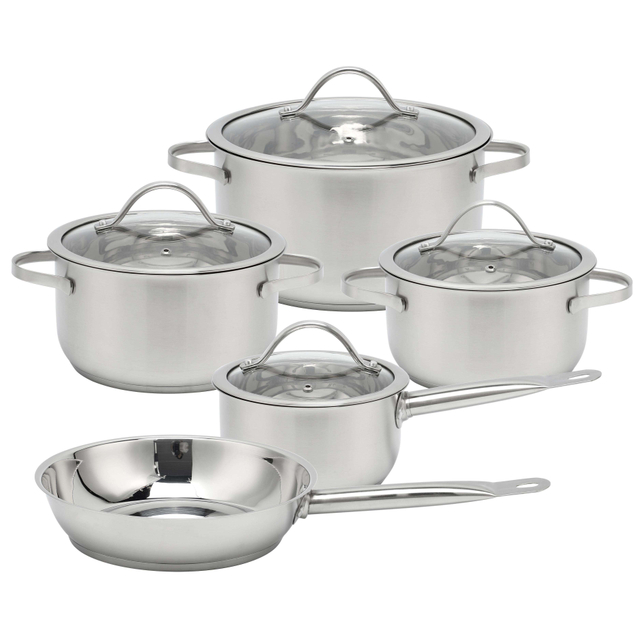 Großhandel Custom Kitchen Edelstahl-Kochtopf-Auflauf-Set, Suppentöpfe und Bratpfannen-Set, 9-teiliges Kochgeschirr-Set