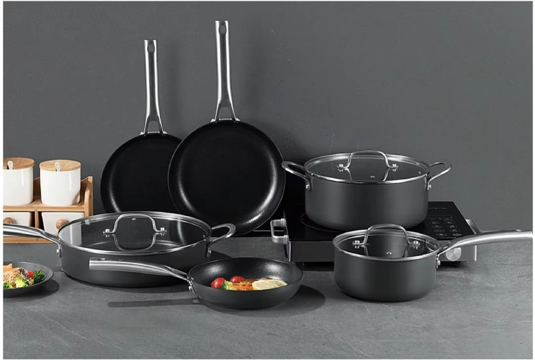 10-teiliges Antihaft-Kochtopf-Set aus recyceltem, schwerem Aluminium für die moderne Wohnküche mit Grillpfanne, leicht zu reinigen