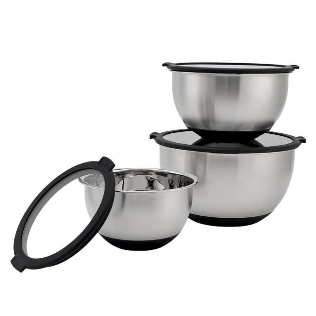 Maßgeschneidertes Rührschüssel-Set 3QT 5QT Edelstahl-Rührschüssel mit Glasdeckel