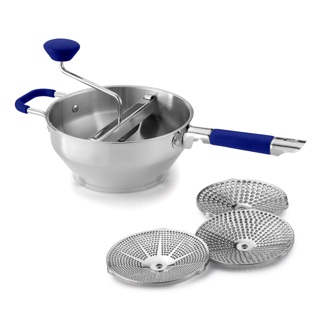 Rotierende Edelstahl-Lebensmittelmühlensiebe und Edelstahl-Rührschüssel-Sets, Kartoffelstampfer, Mühle, Gemüsemühle, Salatschüsseln